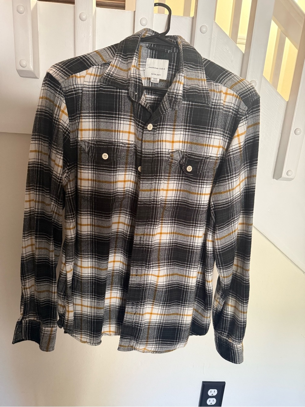 American Eagle Outfitters Gray Plaid Jacket with Mustard Accents